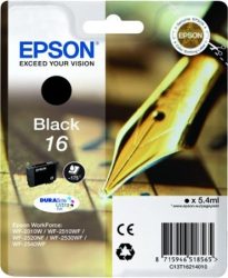 Epson T1621 eredeti festékpatron EXTRA nagy kapacitás WF2010W WF2510WF WF2520NF WF2530WF WF2540WF T1621 4010 Tintapatron Workforce WF2540WF nyomtatóhoz, EPSON fekete, 5,4ml Termékkód: C13T16214012