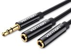   Vention 3.5mm jack/M -> 2*3.5mm jack/F,  (ABS, stereo splitter, fekete), 0,3m kábel