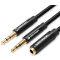 Vention 2*3.5mm jack/M -> 3.5mm jack/F, (ABS, audio, fekete), 0,3m, kábel