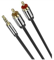 Vention 3.5mm jack/M -> 2*RCA/M,  (audio, aranyozott, fémház), 10m, kábel