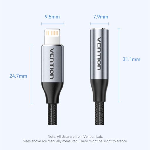 Vention 3.5mm jack/F -> Lightning, 0,1m, kábel