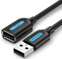 Vention USB-A 2.0/M -> USB-A 2.0/F  (hosszabbító, PVC fekete), 3m, kábel