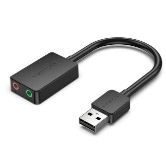   Vention USB-A 2.0/M -> 2*3.5mm/F (külső, fekete), 0,15m, hangkártya