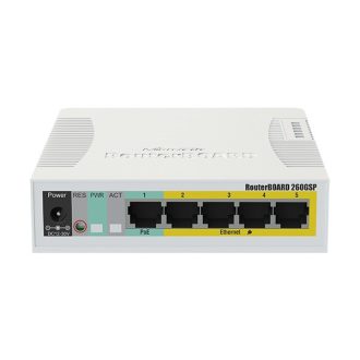   MIKROTIK Switch/Router RB260GSP 5x1000Mbps (POE Out) + 1x1000Mbps SFP, Asztali, CSS106-1G-4P-1S