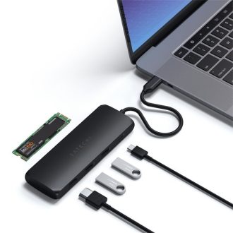   Satechi Aluminium USB-C Hybrid Multiport adapter (SSD Enclosure, HDMI 4K, 2 x USB-A 3.1 Gen 2 up to 10 Gbps) - Black