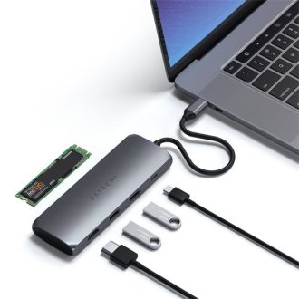   Satechi Aluminium USB-C Hybrid Multiport adapter (SSD Enclosure, HDMI 4K, 2 x USB-A 3.1 Ge 2 up to 10 Gbps) - Space Grey