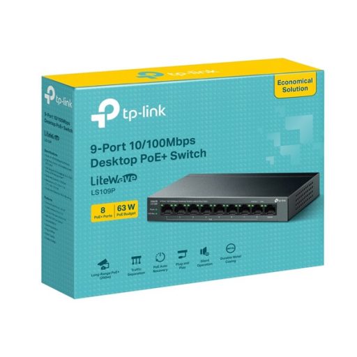 TP-LINK Switch 9x100Mbps (8xPOE+) Fémházas Asztali, LS109P