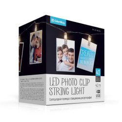 COLORWAY LED szalag, LED garland with photo clips 40 LED/4.2M, USB