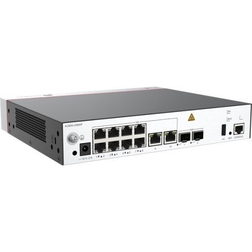 Huawei eKit Vezeték Nélküli Access Kontroller 10x1000Mbps + 2x10GE (SFP+) + 1konzol port, max 256 AP - AC650-256AP
