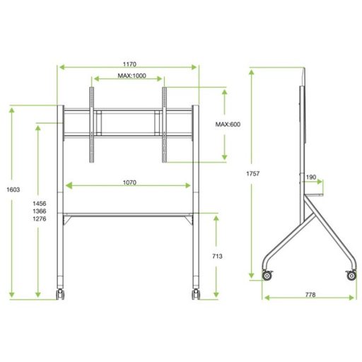 TECHLY ICA-TR53LB gurulós padlóállvány 65-100" LCD/LED kijelzőhöz