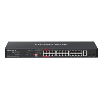   MERCUSYS Switch 28x1000Mbps(24xPOE+) + 2xSFP, Fémházas Asztali Rackes, MS128GP