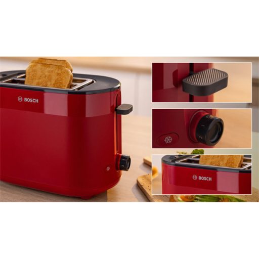 BOSCH TAT2M124 MyMoment Kenyérpirító, 970W, olvasztás, újramelegítés, Piros