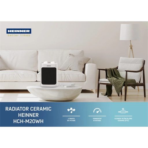 HEINNER HCH-M20WH Kerámia fűtőtest, 900W/1300W/2000W, állítható termosztát. túlmelegedés és borulás védelem, Fehér