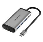   Vention USB-C -> HDMI/3*USB3.0/RJ45/PD, ( 6-1,szürke), 0,15m, konverter