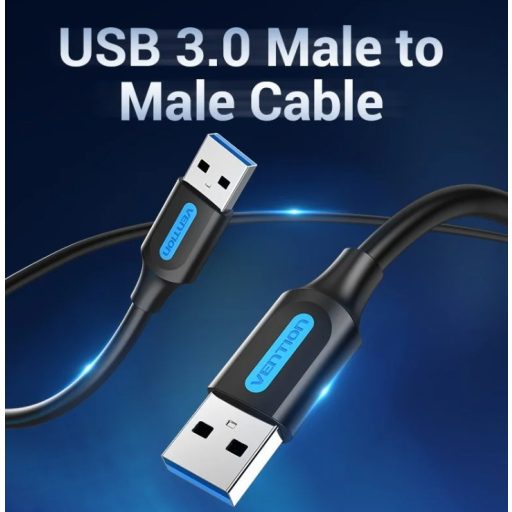 Vention USB-A 3.0/M ->  USB-A 3.0/M,  (PVC,fekete), 0,5m, kábel