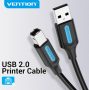   KÁBEL USB-A 2.0/M -> USB-B/M, 0.5m, (PVC, fekete, nyomtatókábel, printerkábel), Vention