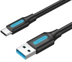   Vention USB-A 3.0/M -> USB-C/M kábel, (PVC,fekete), 1m,  kábel