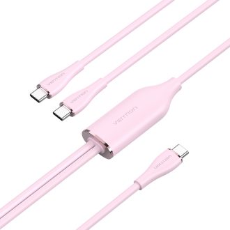  Vention USB-C 2.0/M -> 2*USB-C/M,  (5A,szilikon,pink), 1,5m, kábel