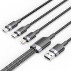   Vention USB-A 2.0/M -> USB-C/Lightning/Micro USB-B, 1,5m,(fekete,3A,3in1), kábel