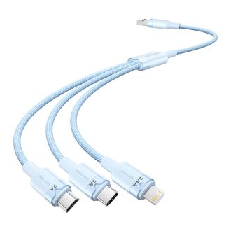   Vention USB-A 2.0/M -> USB-C/Lightning/Micro USB-B, 1,5m,(blue,3A,3in1), kábel