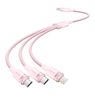   Vention USB-A 2.0/M -> USB-C/Lightning/Micro USB-B, 1,5m,(pink,3A,3in1), kábel