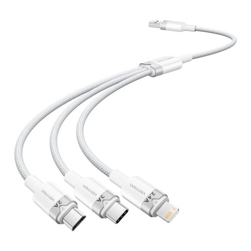Vention USB-A 2.0/M -> USB-C/Lightning/Micro USB-B, 1,5m,(fehér,3A,3in1), kábel