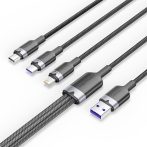   Vention USB-A 2.0/M -> USB-C/Lightning/Micro USB-B, 1,5m,(fekete,6A,3in1), kábel