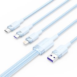 Vention USB-A 2.0/M -> USB-C/Lightning/Micro USB-B, 1,5m,(blue,6A,3in1), kábel