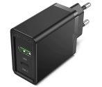 Vention USB-A+C (2port, 18W/20W,fekete), töltő