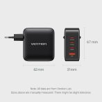   Vention 4-port USB-C+C+C+A (140W/140W/30W/18W 4-portos, GaN, fekete),1,5m, töltő