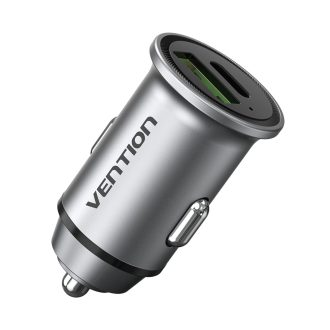   Vention USB-A+C (2port,18/20W, szürke, szivargyújtós), töltő