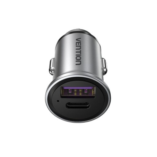 Vention USB-A+C (2port,30W, szürke, szivargyújtós), töltő
