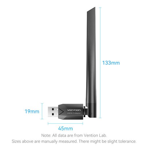 Vention AC650 USB Wifi adapter Dual Band + Antenna (fekete), adapter