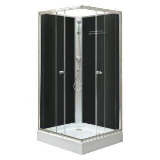   Polo Black II 90x90 cm szögletes fekete hátfalas zuhanykabin   zuhanytálcával