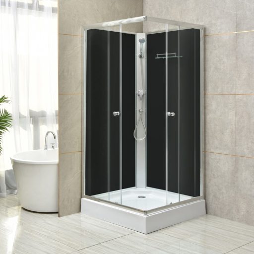 Polo Black II 90x90 cm szögletes fekete hátfalas zuhanykabin   zuhanytálcával