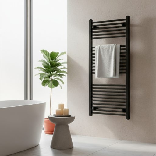 Egyenes törölközőszárító radiátor 1200x600 mm fekete