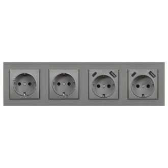   Nova IV kettő dugalj kettő USB csatlakozóval szürke szálcsiszolt kerettel