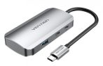   Vention USB-C -> USB3.0*3/Gigabit Ethernet/PD, 0,15m (szürke fémszerű), Hub