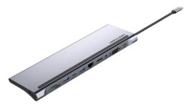 Vention USB-C -> HDMI/VGA/USB-C Gen 1/USB 3.0x2/USB 2.0/RJ45/SD/TF/TRRS 3.5mm/PD 0,25m (11 az 1-ben, szürke, fémszerű), Dokkoló