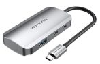   Vention USB-C -> USB3.0x4/PD  (0,15m Szürke Aluminum Ötvözet), Hub