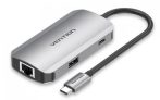   Vention USB-C -> USB3.0x3/RJ45/PD  (0,15m Szürke Aluminum Ötvözet), Hub