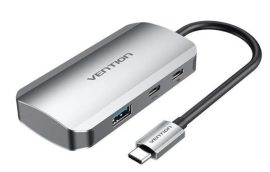 Vention USB-C -> USB3.0x3/SD/TF/PD (0,15m Szürke Aluminum Ötvözet), Hub