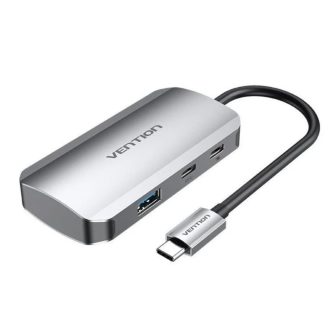   Vention USB-C -> USB3.0x3/SD/TF/PD (0,15m Szürke Aluminum Ötvözet), Hub