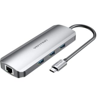   Vention USB-C -> HDMI/USB3.0x3/RJ45/SD/TF/PD (0,15m Szürke Aluminum Ötvözet), Dokkoló