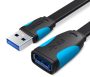 Vention USB 3.0,  (hosszabbító, lapos, fekete), 2m, kábel