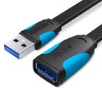 Vention USB 3.0,  (hosszabbító, lapos, fekete), 3m, kábel